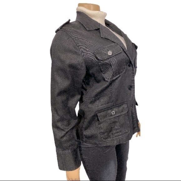 Vintage 90s Outer Edge Utility Jacket Black Twill 4 pocket button closure size L - Picture 5 of 16